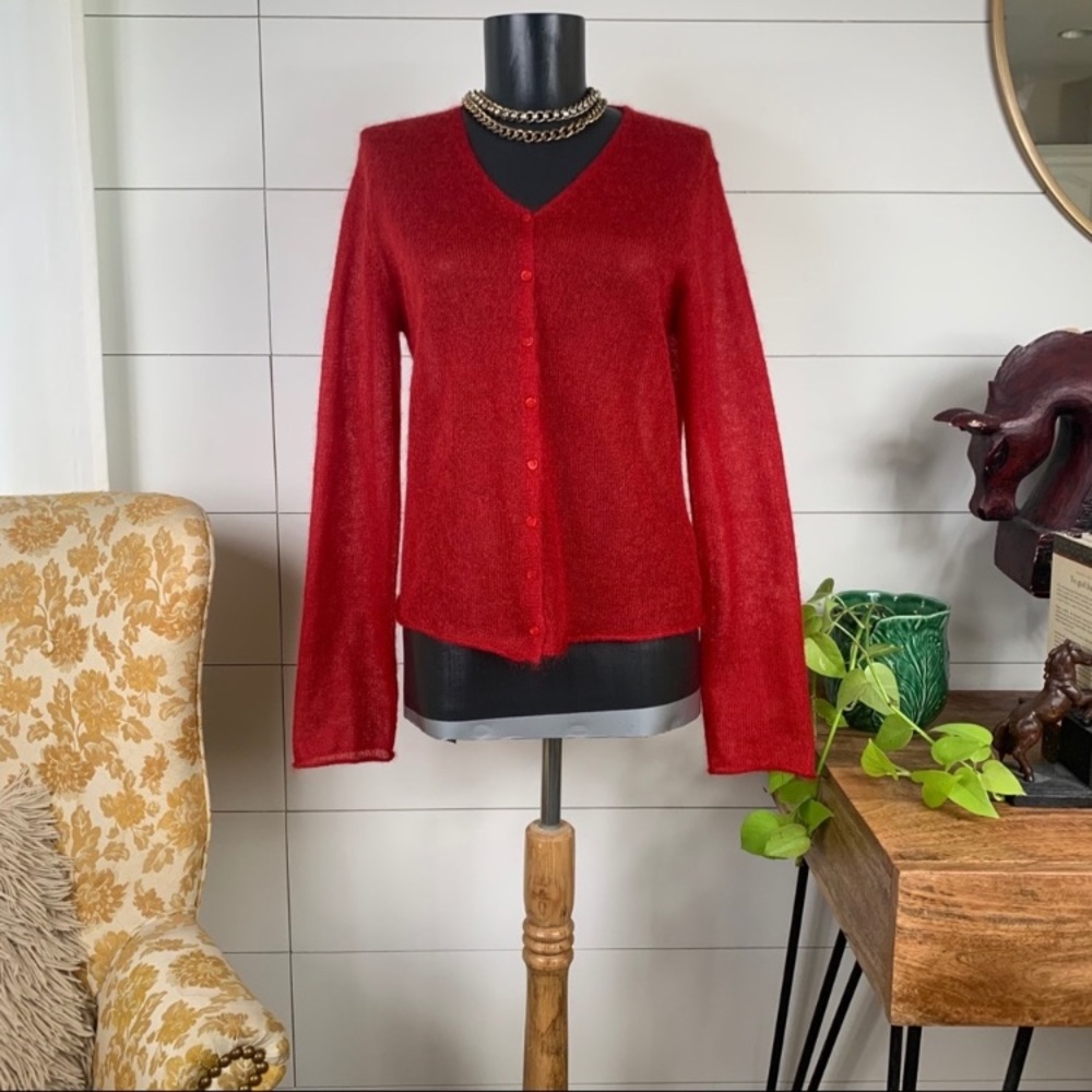 Eileen Fisher Red Mohair Blend Cardigan Sweater